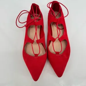 Loeffer Randall Ambra Poppy Red Suede Ballet Pointed Flats Sz 9.5B Minimalist