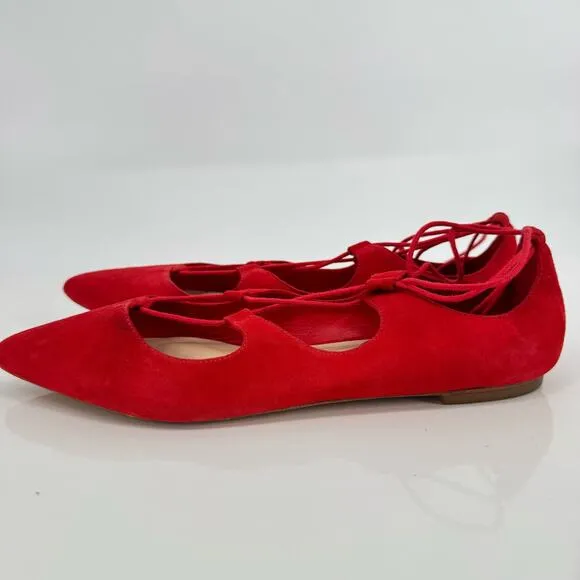 Loeffer Randall Ambra Poppy Red Suede Ballet Pointed Flats Sz 9.5B Minimalist