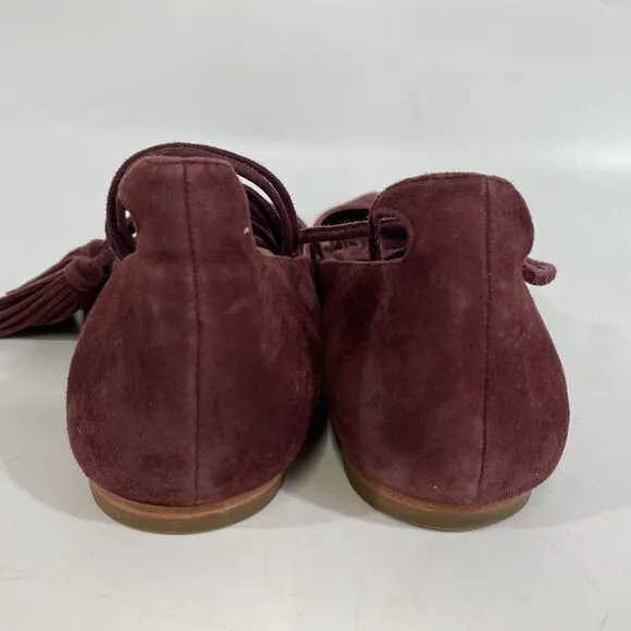 Loeffler Randall PENELOP Bordeaux Red Suede Lace Up Pointed Toe Flats, Wms Sz 8