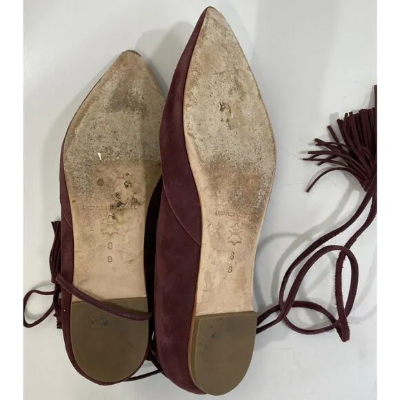 Loeffler Randall PENELOP Bordeaux Red Suede Lace Up Pointed Toe Flats, Wms Sz 8