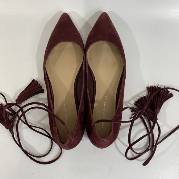 Loeffler Randall PENELOP Bordeaux Red Suede Lace Up Pointed Toe Flats, Wms Sz 8