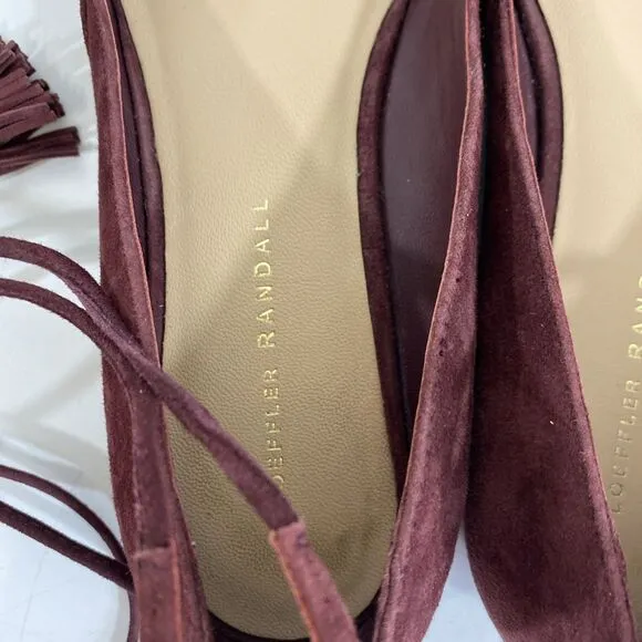 Loeffler Randall PENELOP Bordeaux Red Suede Lace Up Pointed Toe Flats, Wms Sz 8
