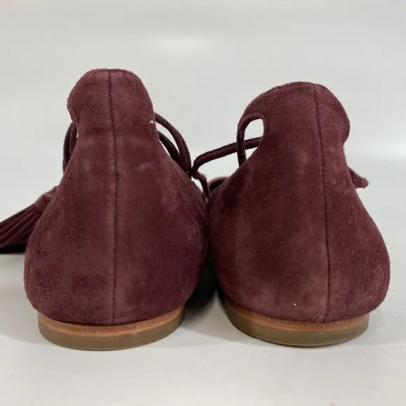 Loeffler Randall PENELOP Bordeaux Red Suede Lace Up Pointed Toe Flats, Wms Sz 8
