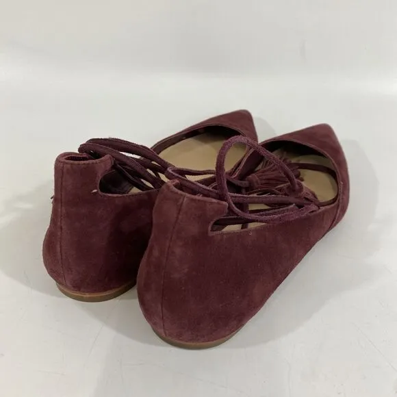 Loeffler Randall PENELOP Bordeaux Red Suede Lace Up Pointed Toe Flats, Wms Sz 8
