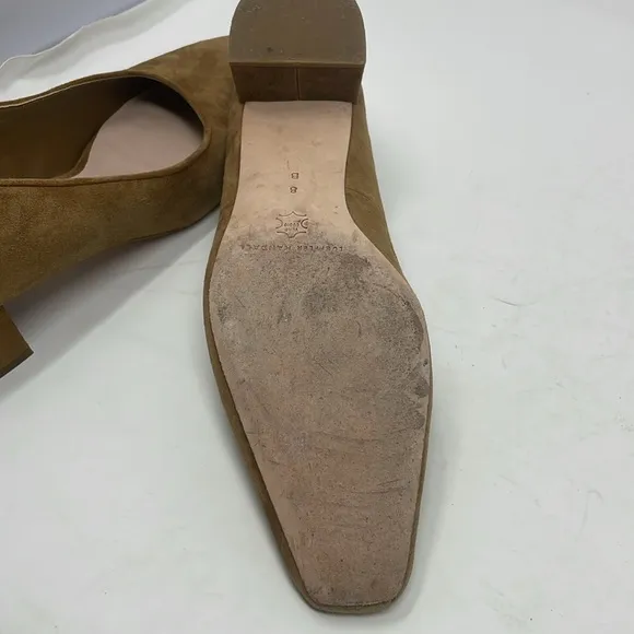 Loeffler Randall Tan Suede Square Toe Low Block Heels Size 8 B