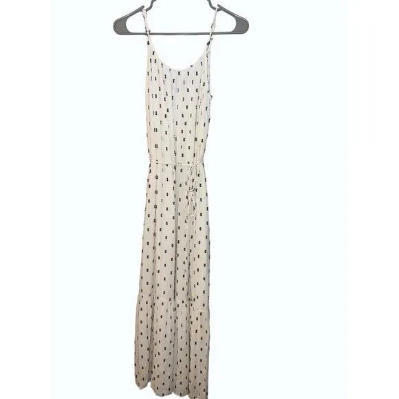LOFT Clip Strappy Flounce Maxi Dress – Ivory Navy Dots, Adjustable, S