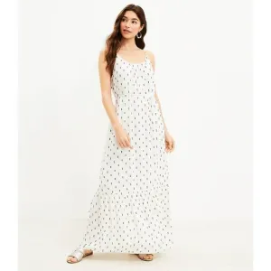 LOFT Clip Strappy Flounce Maxi Dress – Ivory Navy Dots, Adjustable, S