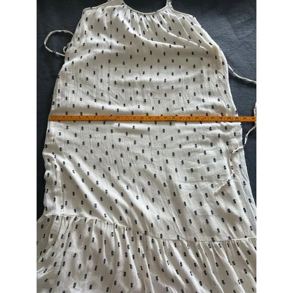 LOFT Clip Strappy Flounce Maxi Dress – Ivory Navy Dots, Adjustable, S
