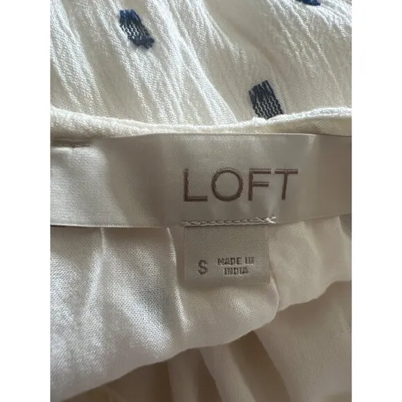 LOFT Clip Strappy Flounce Maxi Dress – Ivory Navy Dots, Adjustable, S