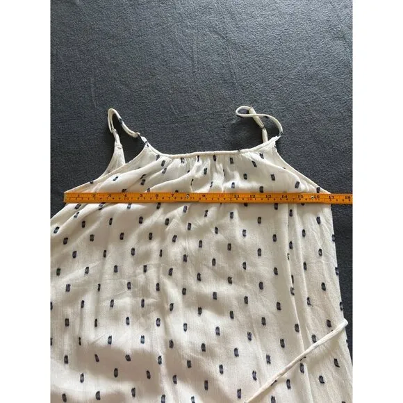 LOFT Clip Strappy Flounce Maxi Dress – Ivory Navy Dots, Adjustable, S