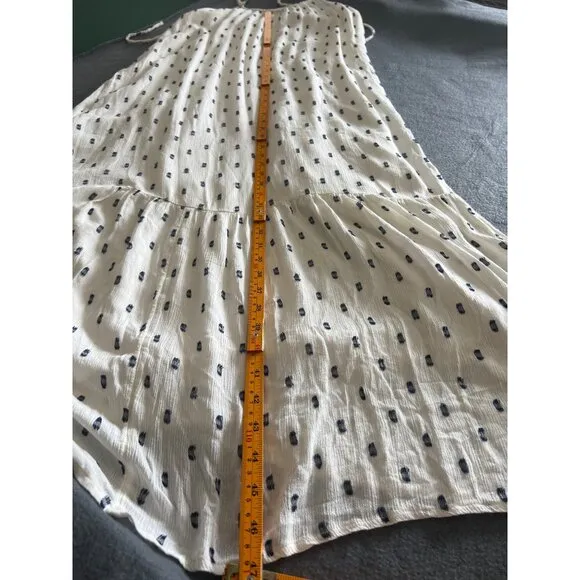 LOFT Clip Strappy Flounce Maxi Dress – Ivory Navy Dots, Adjustable, S
