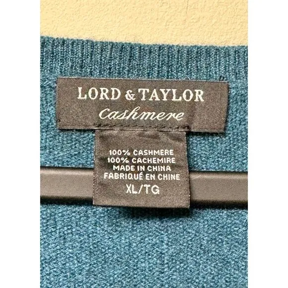LORD &amp; TAYLOR 100% 2-Ply Cashmere Sweater, Teal, Sz XL