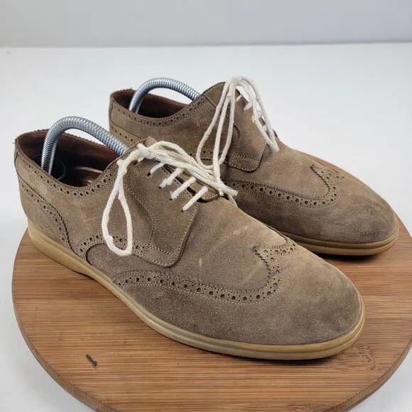 Loro Piana Derby Walk Mens Brown Suede Wingtip Lace Up Shoes Size 8