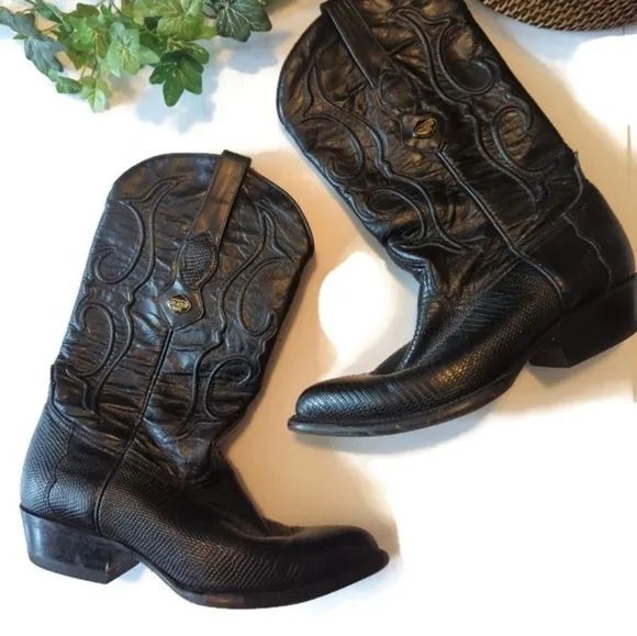 Los Altos black cowboy  Boots black Stingray skin &amp; lizard quality  boots sz 8.5