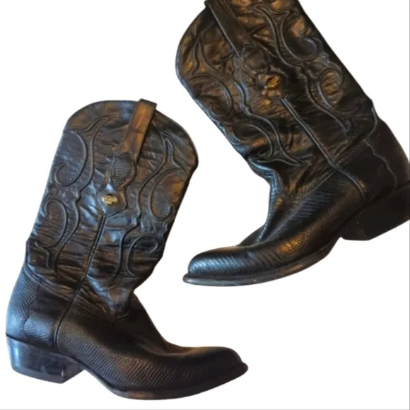Los Altos black cowboy  Boots black Stingray skin &amp; lizard quality  boots sz 8.5
