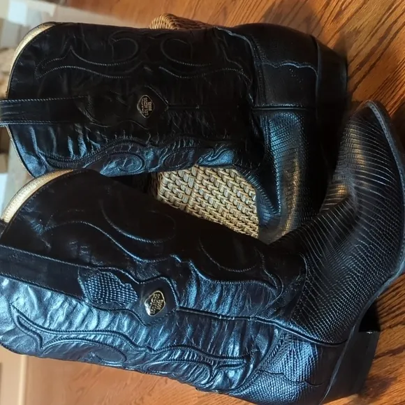 Los Altos black cowboy  Boots black Stingray skin &amp; lizard quality  boots sz 8.5