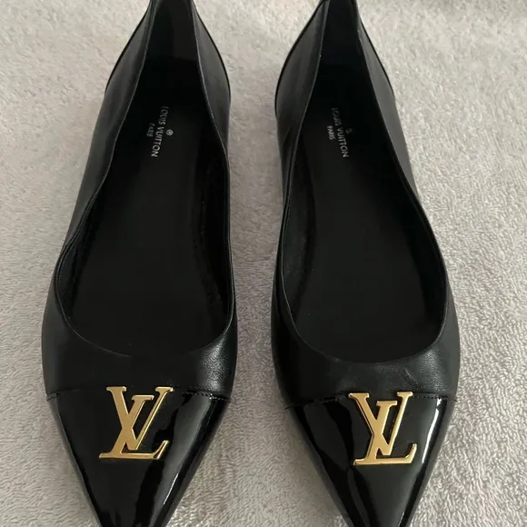 Louis Vuitton Black Flats with Gold Logo