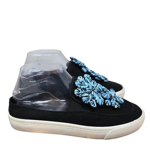 Louise et Cie Lo Branlin Embellished Raffia Black Slip-On Floral Sneaker 7
