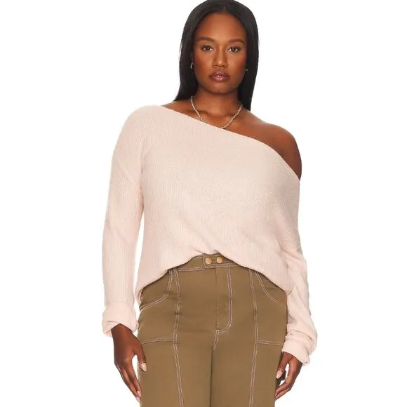 Lovers   Friends Alayah Off Shoulder Sweater Oversized XS Light Pink Baby Pink