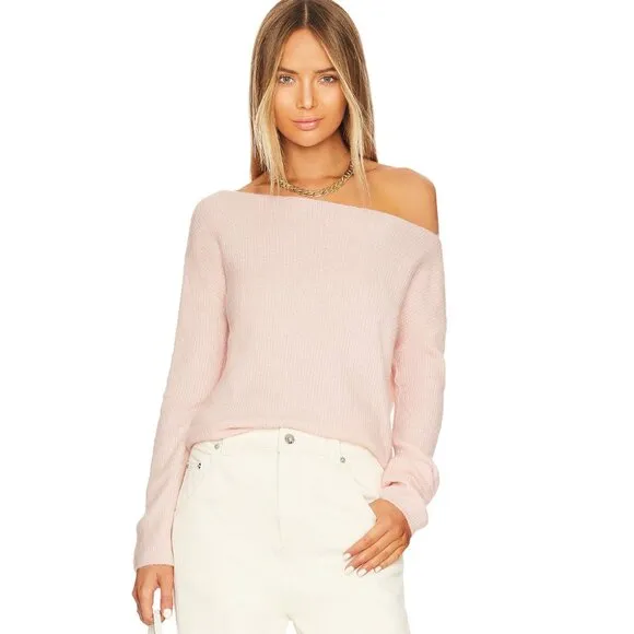 Lovers   Friends Alayah Off Shoulder Sweater Oversized XS Light Pink Baby Pink