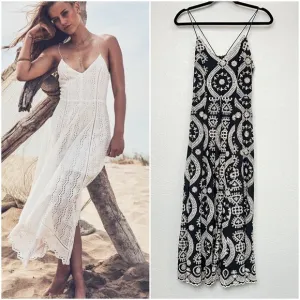 LOVESHACKFANCY Floral Embroidered Sleeveless V-Neck Fit &amp; Flare Midi Dress S