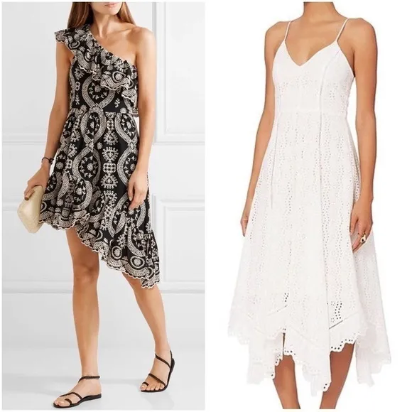 LOVESHACKFANCY Floral Embroidered Sleeveless V-Neck Fit &amp; Flare Midi Dress S