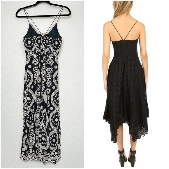 LOVESHACKFANCY Floral Embroidered Sleeveless V-Neck Fit &amp; Flare Midi Dress S