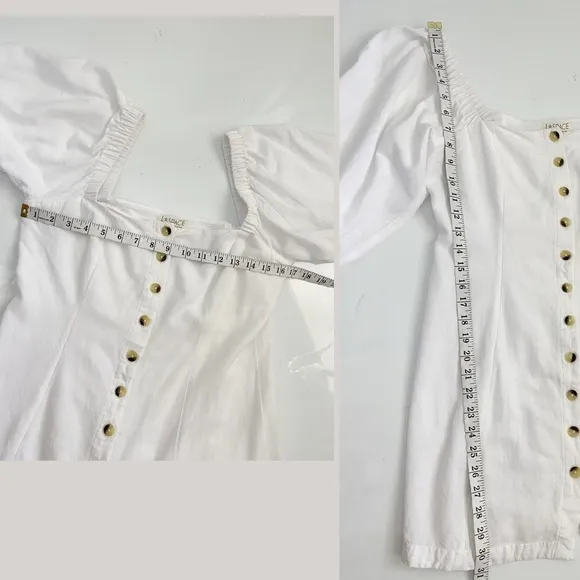L*SPACE Linen Marina Dress White Mini Puff Cinched Sleeves Square Neck Poplin M