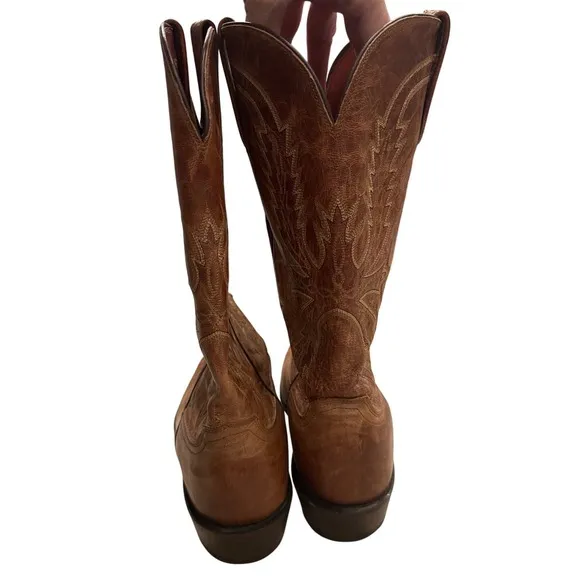 Lucchese 1883 Exotic Leather Cowboy Boots Stitch Detail Snip Toe Mens Size 12