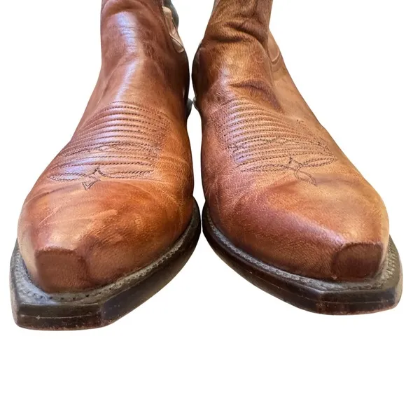 Lucchese 1883 Exotic Leather Cowboy Boots Stitch Detail Snip Toe Mens Size 12