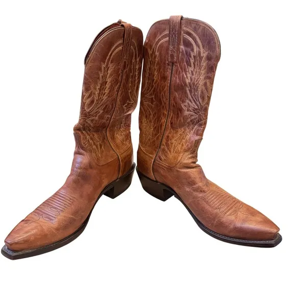 Lucchese 1883 Exotic Leather Cowboy Boots Stitch Detail Snip Toe Mens Size 12