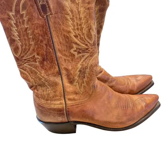 Lucchese 1883 Exotic Leather Cowboy Boots Stitch Detail Snip Toe Mens Size 12