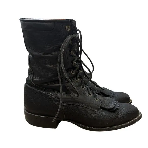 Lucchese 2000 Black Leather Lace Up Boots Mens Size 9.5