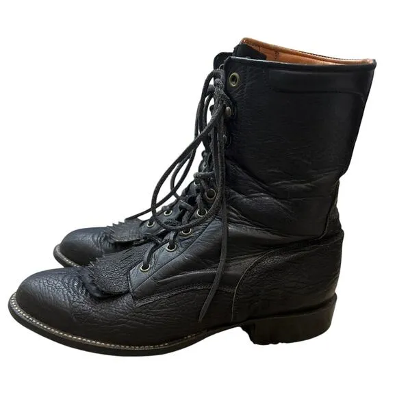 Lucchese 2000 Black Leather Lace Up Boots Mens Size 9.5