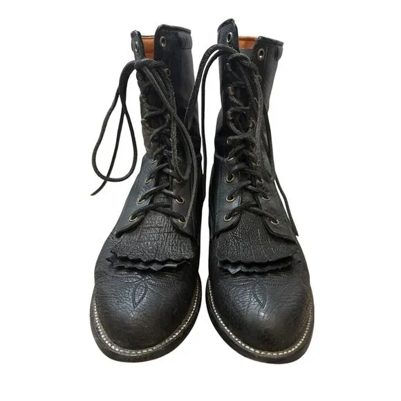 Lucchese 2000 Black Leather Lace Up Boots Mens Size 9.5