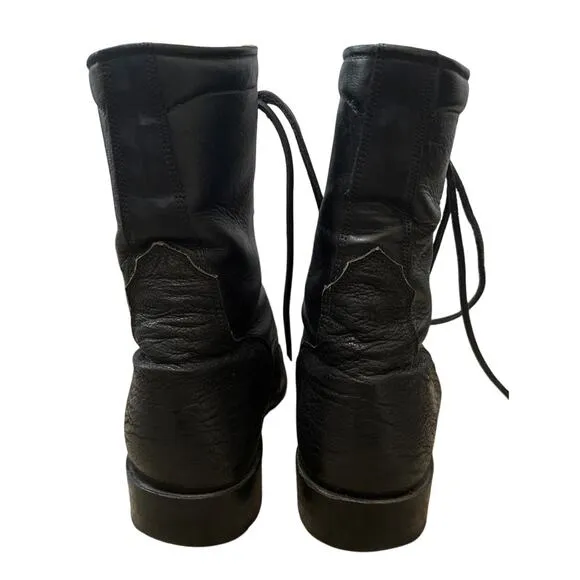 Lucchese 2000 Black Leather Lace Up Boots Mens Size 9.5