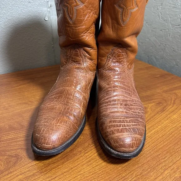 Lucchese 2000 Brown Ostrich Leg Leather Roper Men's Cowboy Boots Size 11 B