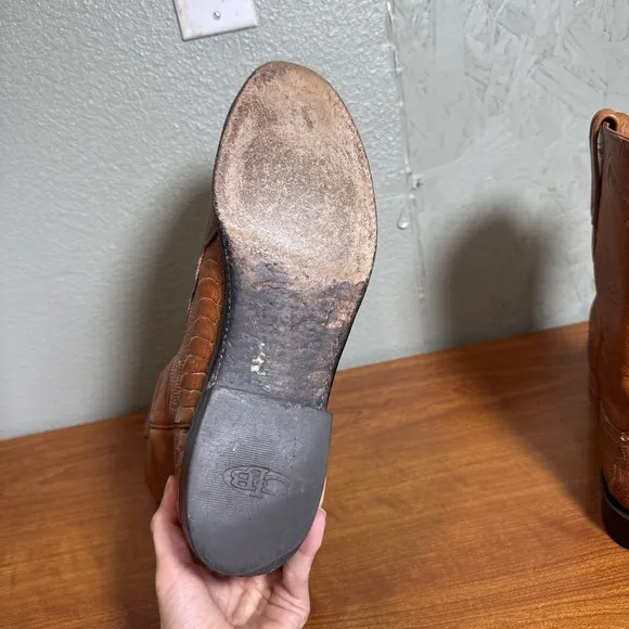 Lucchese 2000 Brown Ostrich Leg Leather Roper Men's Cowboy Boots Size 11 B
