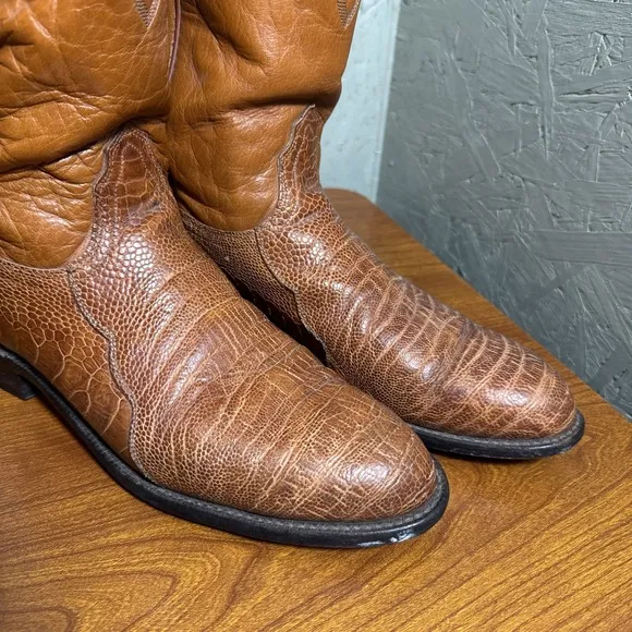 Lucchese 2000 Brown Ostrich Leg Leather Roper Men's Cowboy Boots Size 11 B