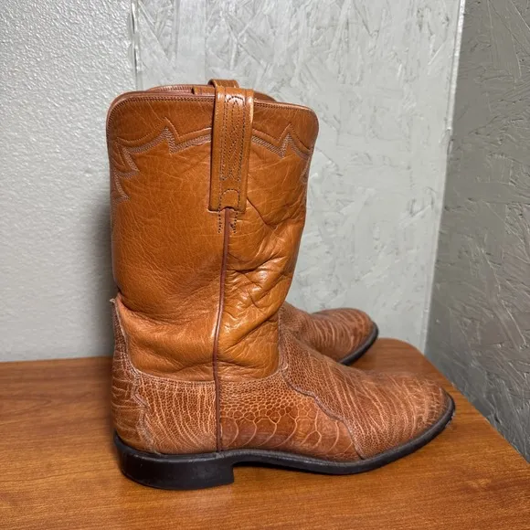 Lucchese 2000 Brown Ostrich Leg Leather Roper Men's Cowboy Boots Size 11 B