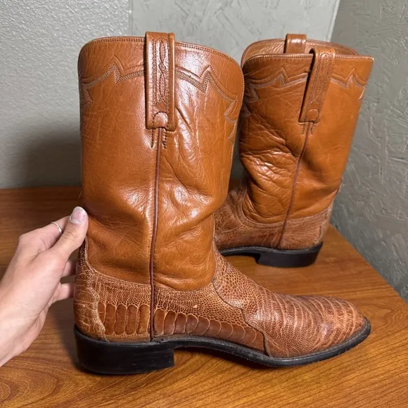 Lucchese 2000 Brown Ostrich Leg Leather Roper Men's Cowboy Boots Size 11 B