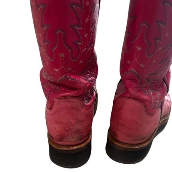 Lucchese 2000 Womens Size 7 Pink Ostrich Leather Cowboy Western Boots Fuchsia