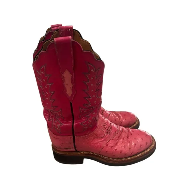 Lucchese 2000 Womens Size 7 Pink Ostrich Leather Cowboy Western Boots Fuchsia