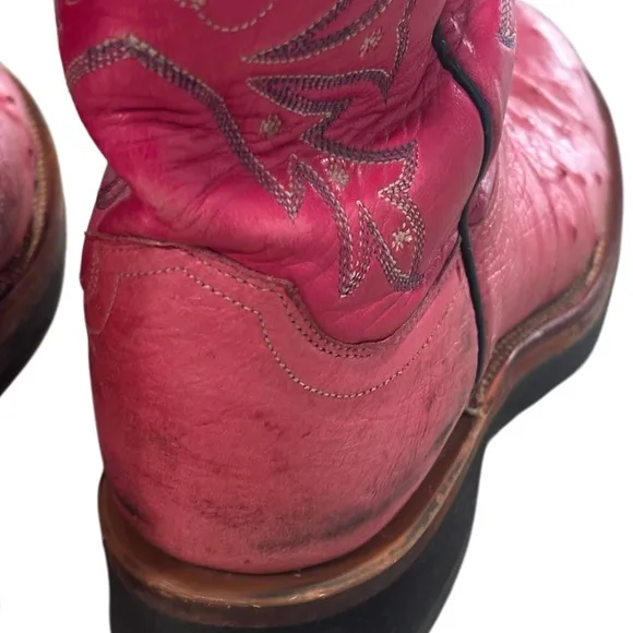Lucchese 2000 Womens Size 7 Pink Ostrich Leather Cowboy Western Boots Fuchsia