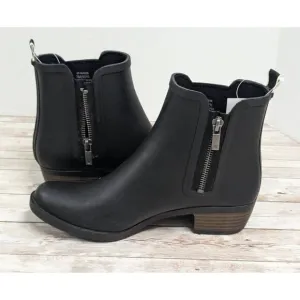 Lucky Brand Bunita Womens Size 6M Black Side Zip Round Toe Block Heel Rain Boots