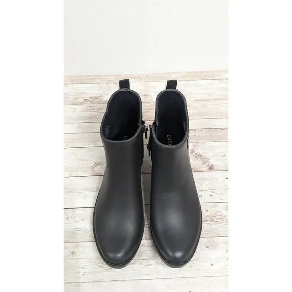 Lucky Brand Bunita Womens Size 6M Black Side Zip Round Toe Block Heel Rain Boots