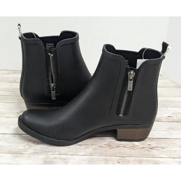 Lucky Brand Bunita Womens Size 6M Black Side Zip Round Toe Block Heel Rain Boots