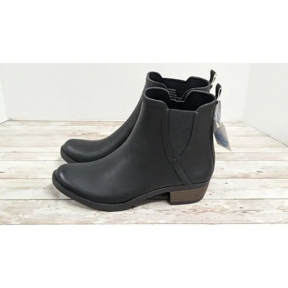 Lucky Brand Bunita Womens Size 6M Black Side Zip Round Toe Block Heel Rain Boots