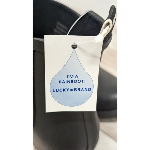 Lucky Brand Bunita Womens Size 8M Black Side Zip Round Toe Block Heel Rain Boots