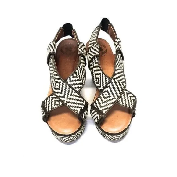 Lucky Brand‎ Koko Black Woven Aztec Print Platform Wedge Sandals Size 7.5 M